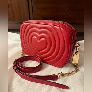 Coach Jes Red Heart Quilted Shoulder Bag Crossbody L2080